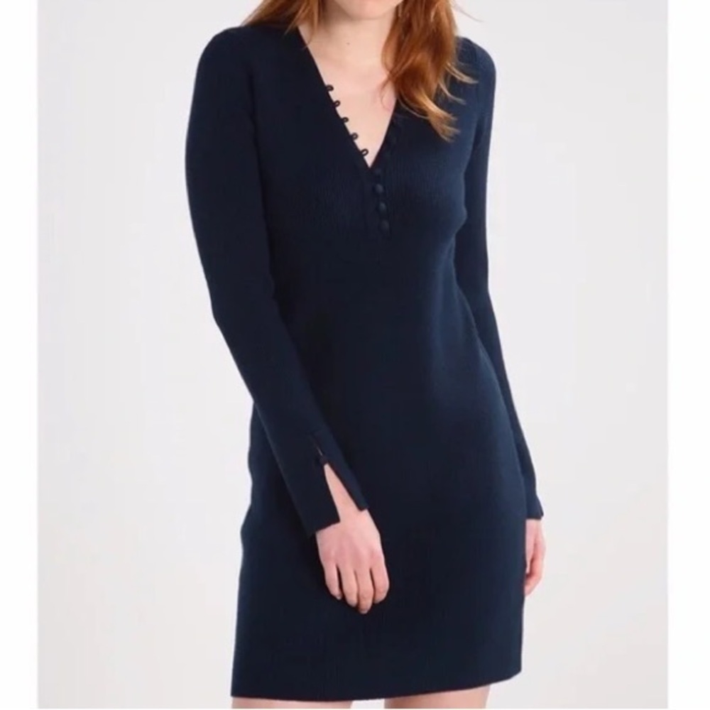 Club Monaco Evangah Wool Henley Sweater Dress Button Black Medium NWT
